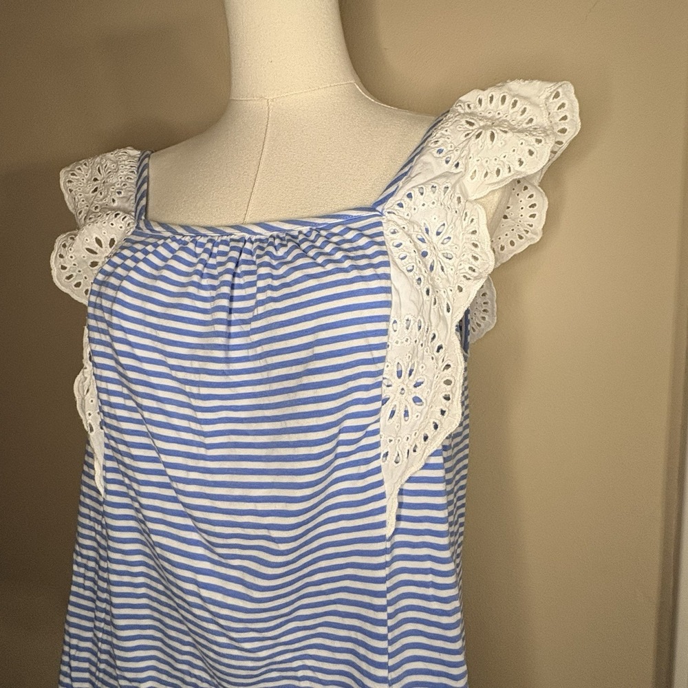 Vineyard Vines Women Small Eyelet Flutter Sleeves Blue & White Striped Top Flowy - Picture 8 of 10